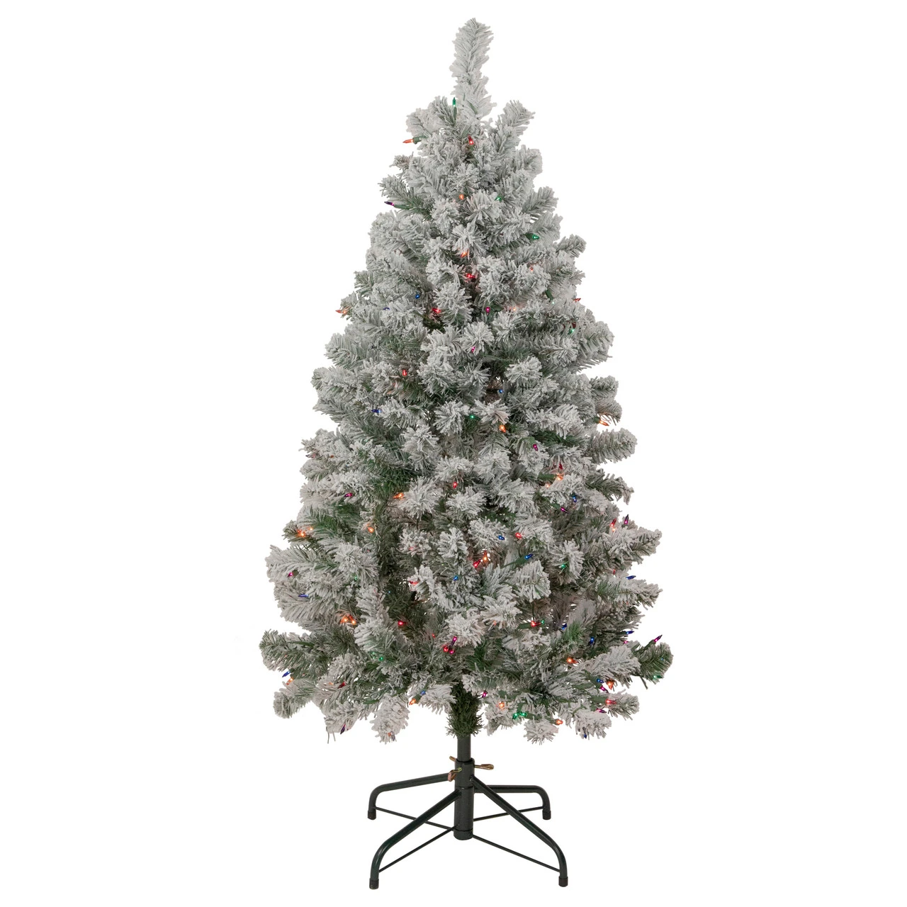 4.5' Pre-Lit Flocked Madison Pine Artificial Christmas Tree, Multi Lights