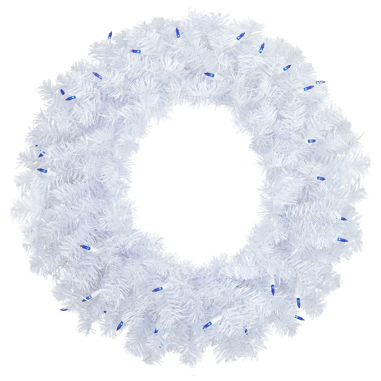 Pre-Lit Woodbury White Pine Artificial Christmas Wreath, 24-Inch, Blue Lights