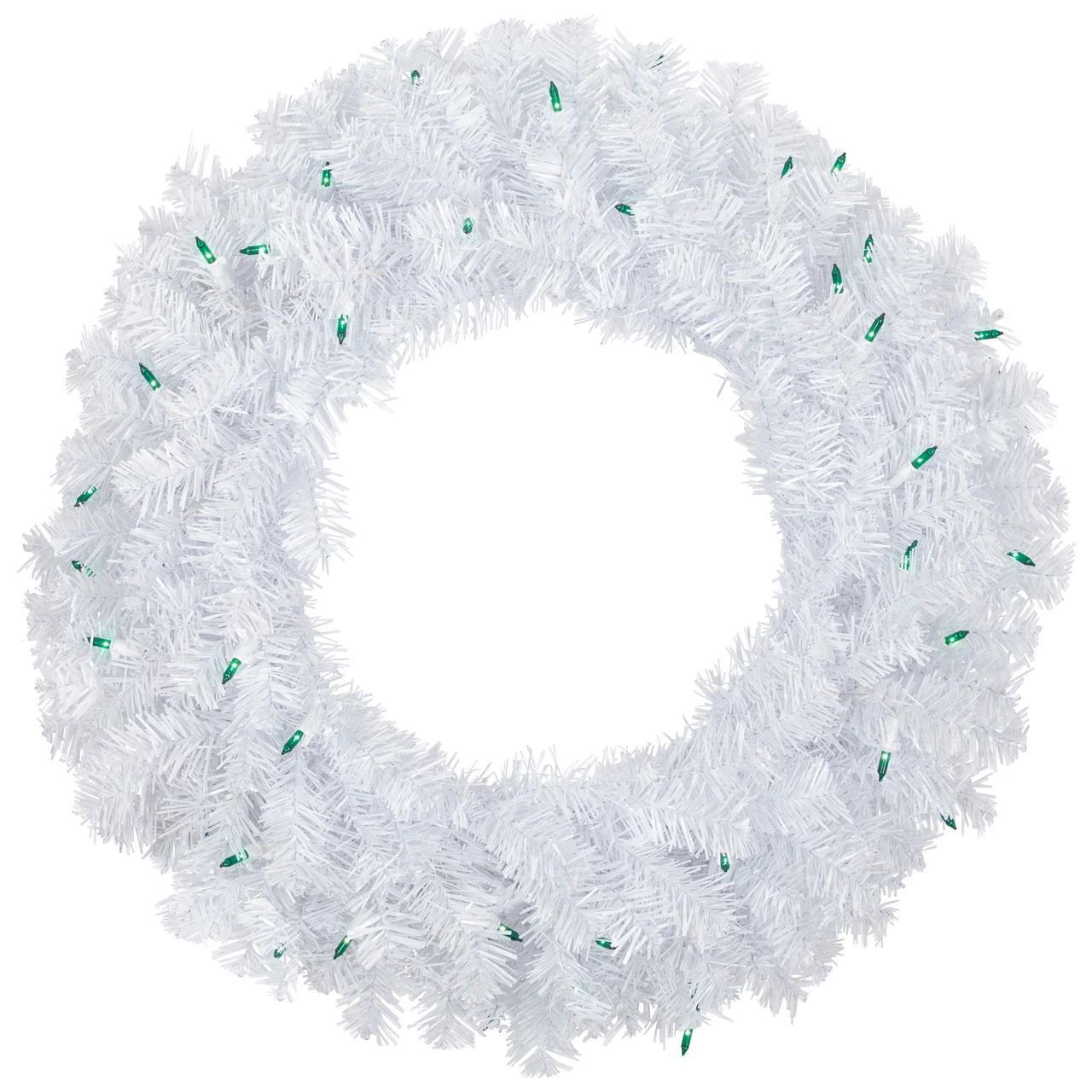 Pre-Lit Woodbury White Pine Artificial Christmas Wreath, 24-Inch, Green Lights