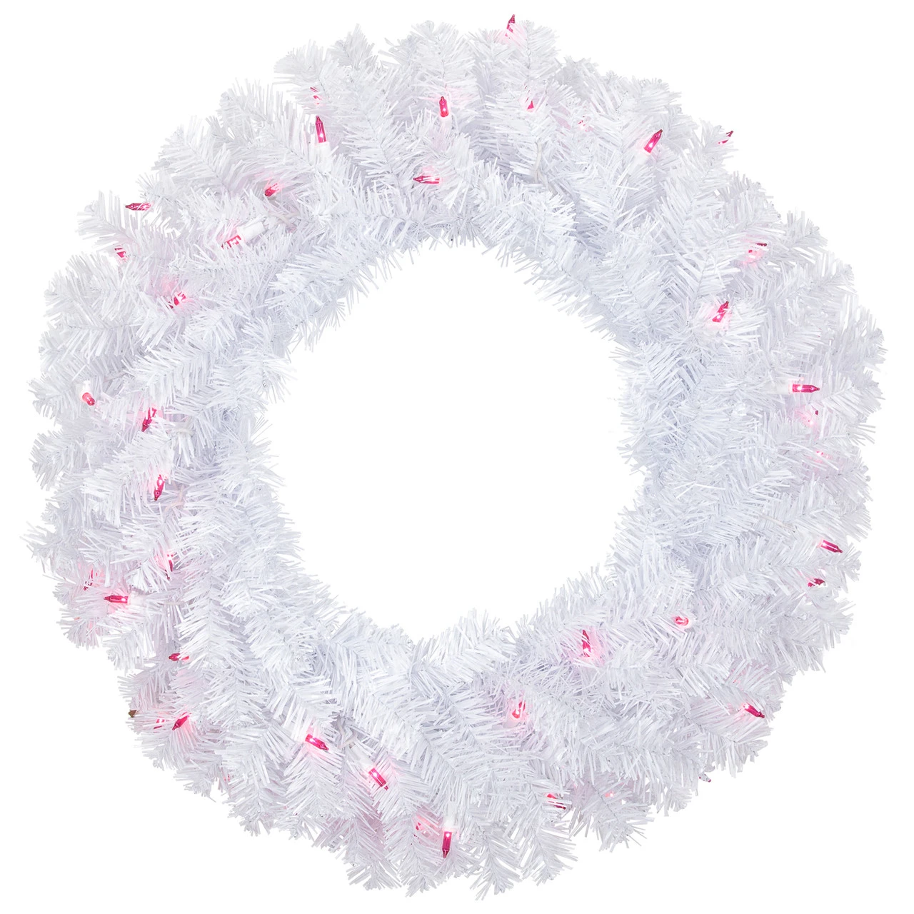 Pre-Lit Woodbury White Pine Artificial Christmas Wreath, 24-Inch, Pink Lights