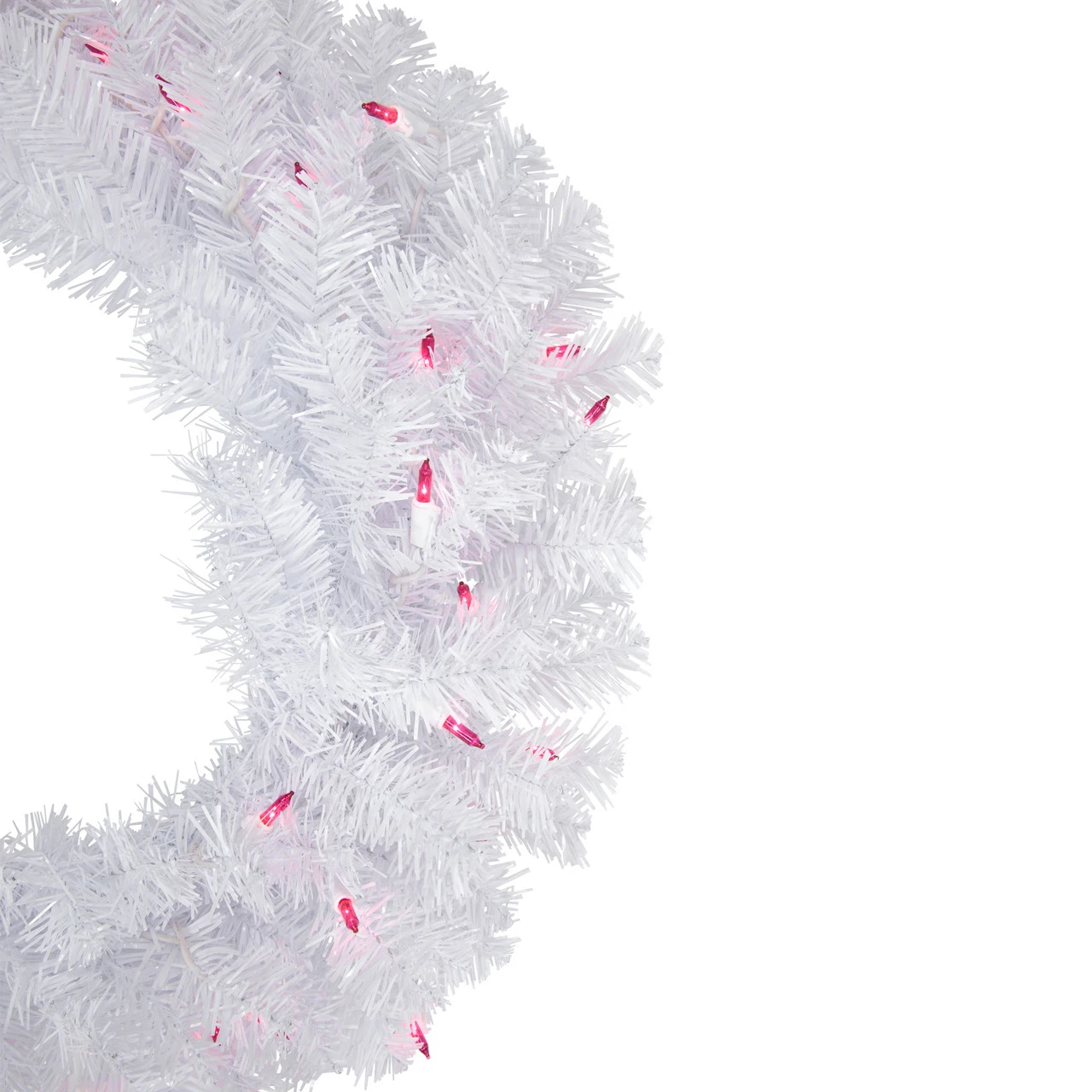 Pre-Lit Woodbury White Pine Artificial Christmas Wreath, 24-Inch, Pink Lights - Image 4
