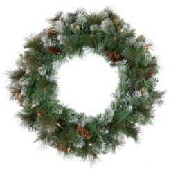 Pre-Lit Snow Valley Pine Artificial Christmas Wreath, 24-Inch, Clear Lights