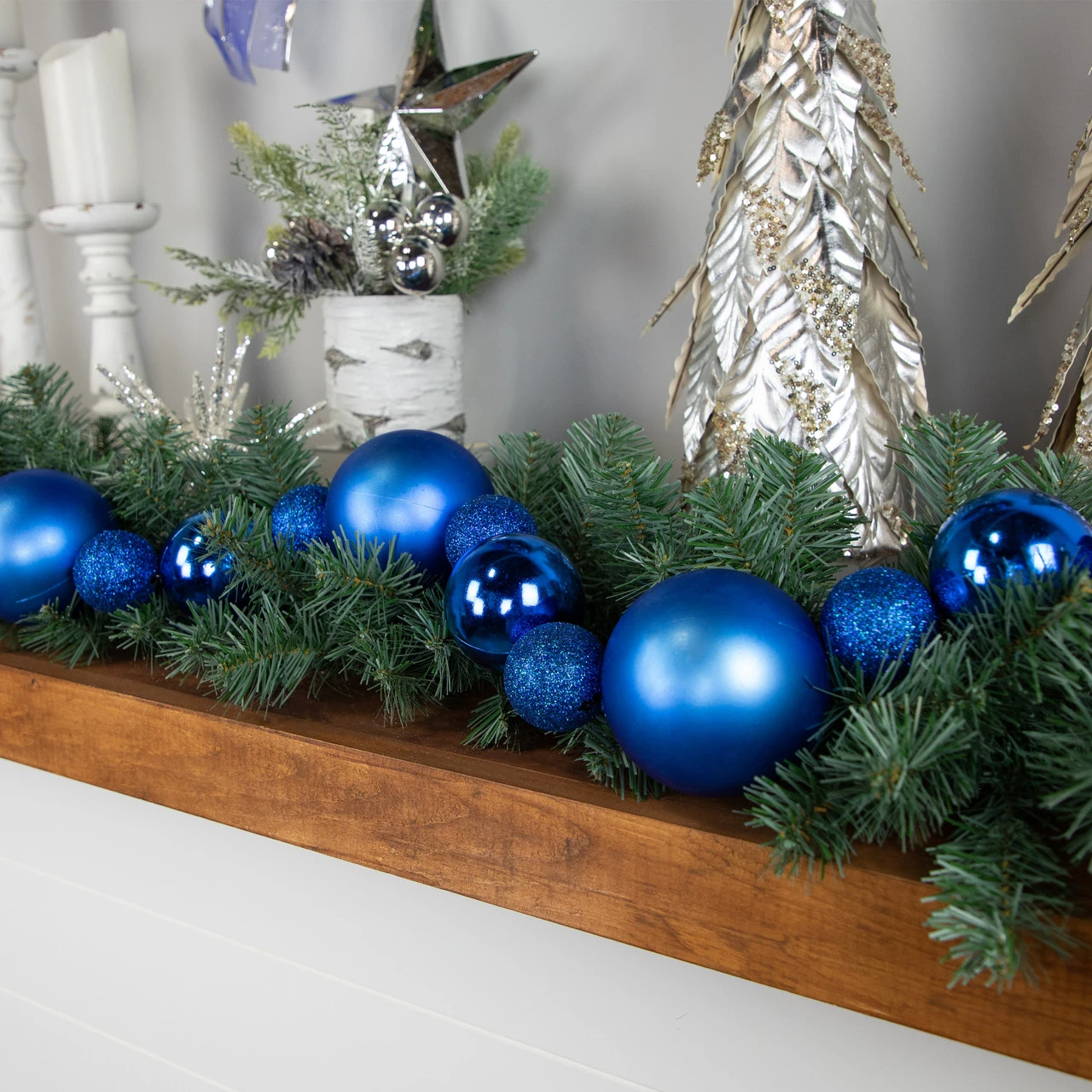 6' Blue Shatterproof Ball 3-Finish Christmas Garland - Image 3