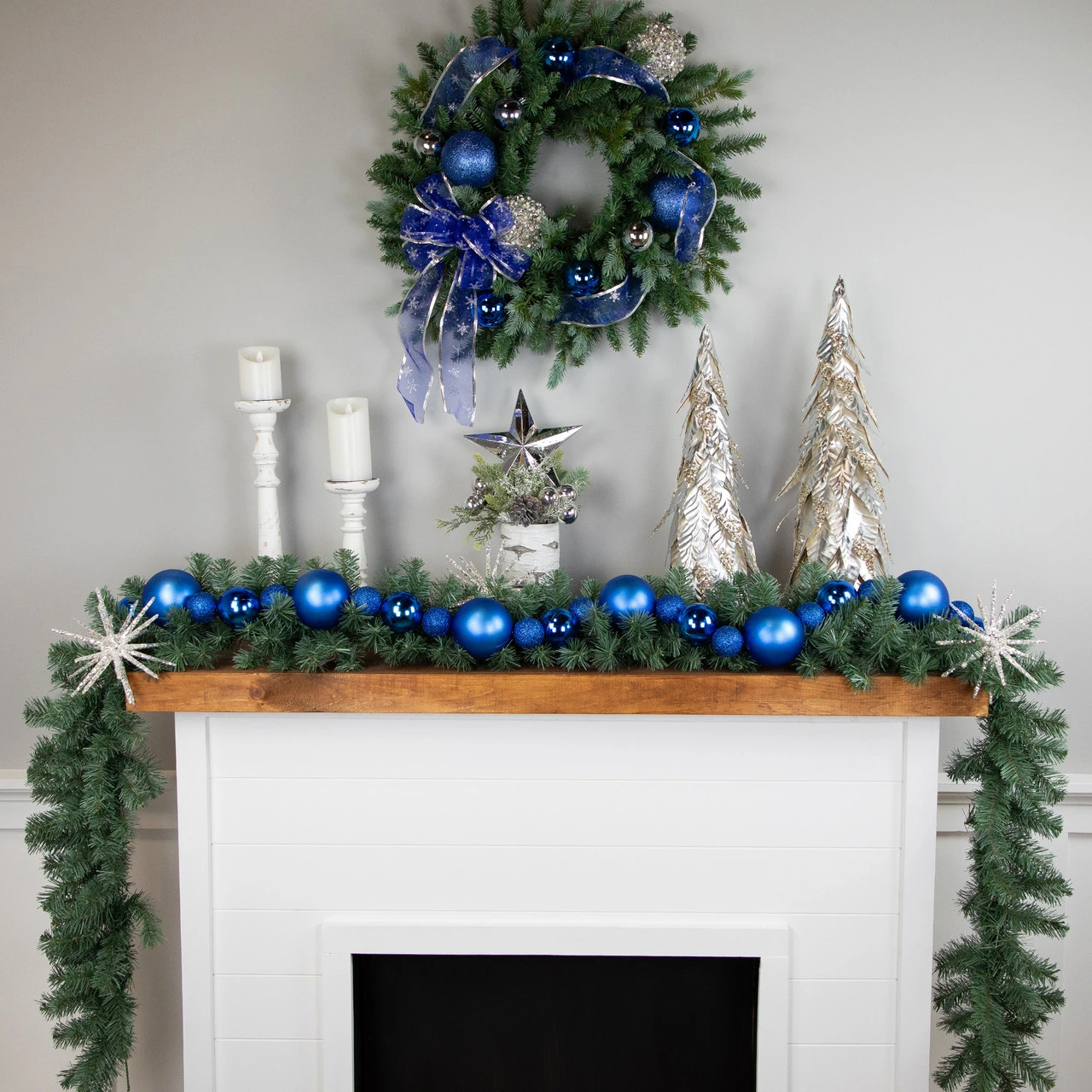 6' Blue Shatterproof Ball 3-Finish Christmas Garland - Image 2