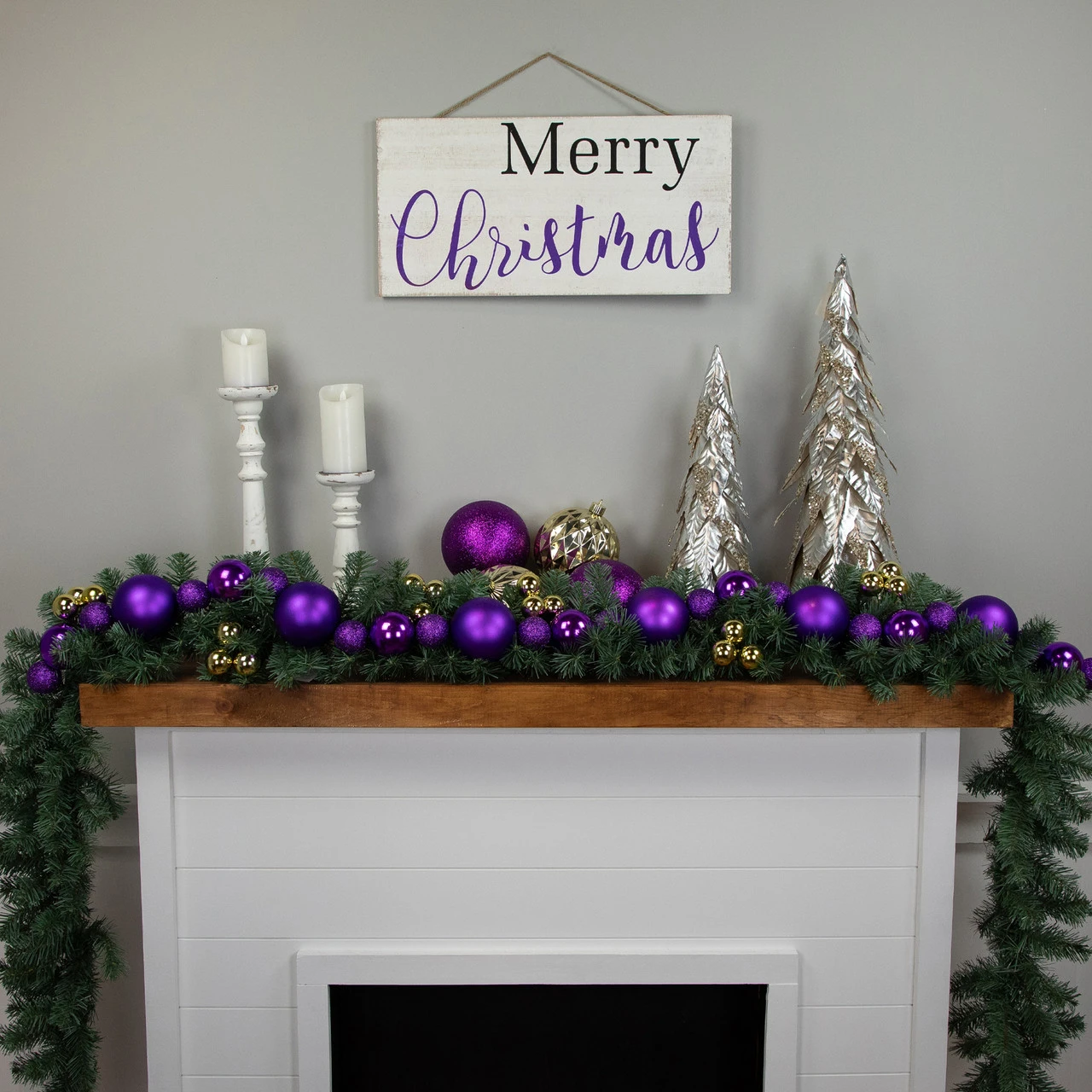 6' Purple Shatterproof Ball 3-Finish Christmas Garland - Image 2