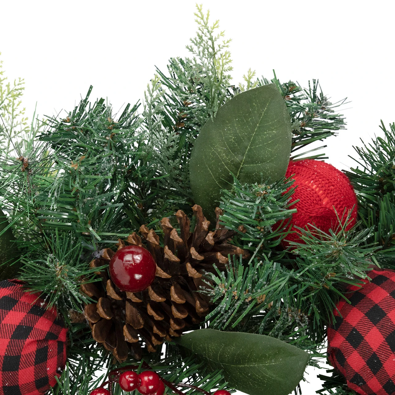6' Green Pine Artificial Christmas Garland With Plaid Ornaments And Bows - Image 3