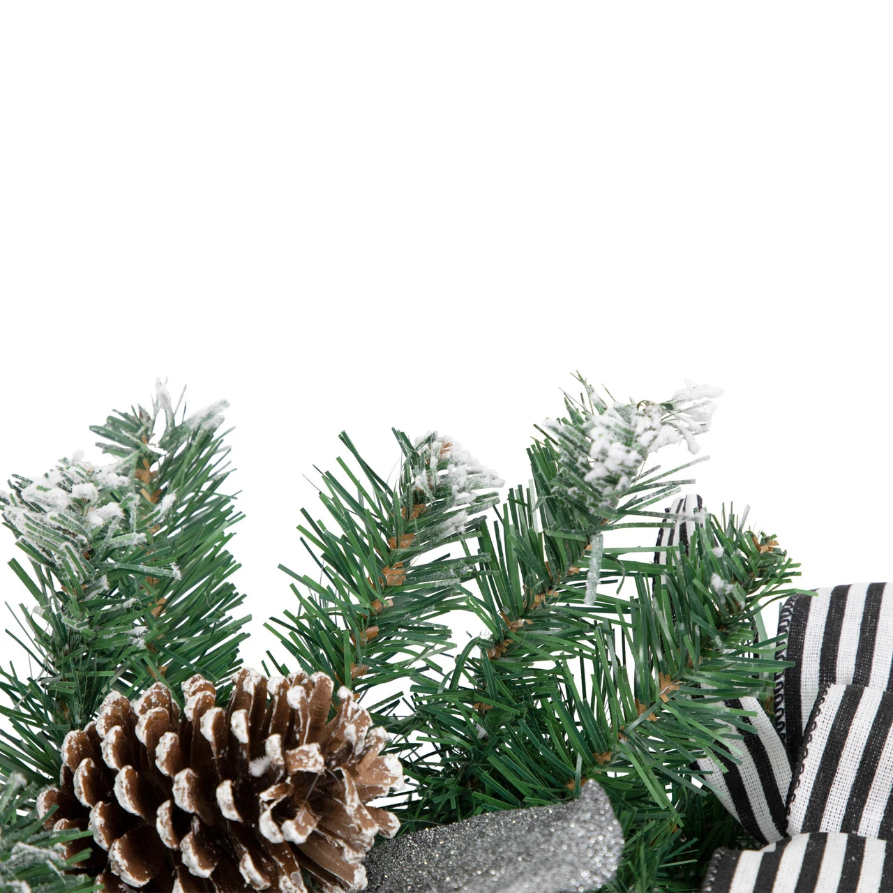 6' Frosted Pine Artificial Christmas Garland With Striped Bows And Ornaments - Image 2
