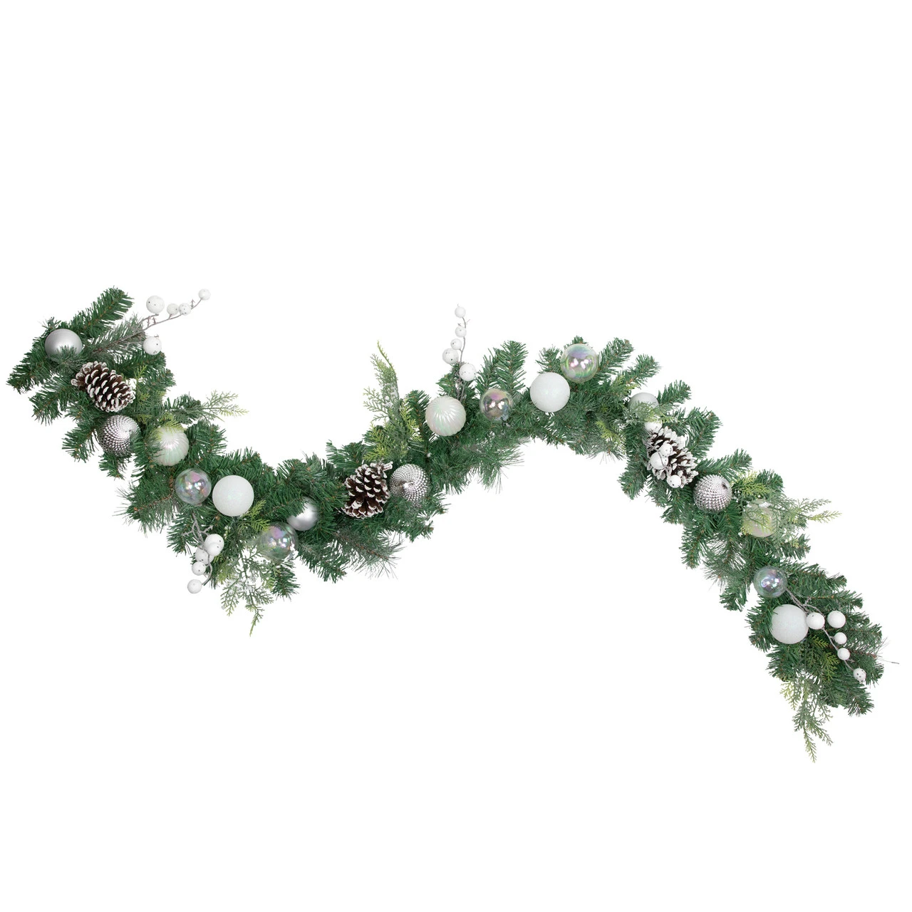 6' Green Pine Artificial Christmas Garland With Berries And Iridescent Ornaments