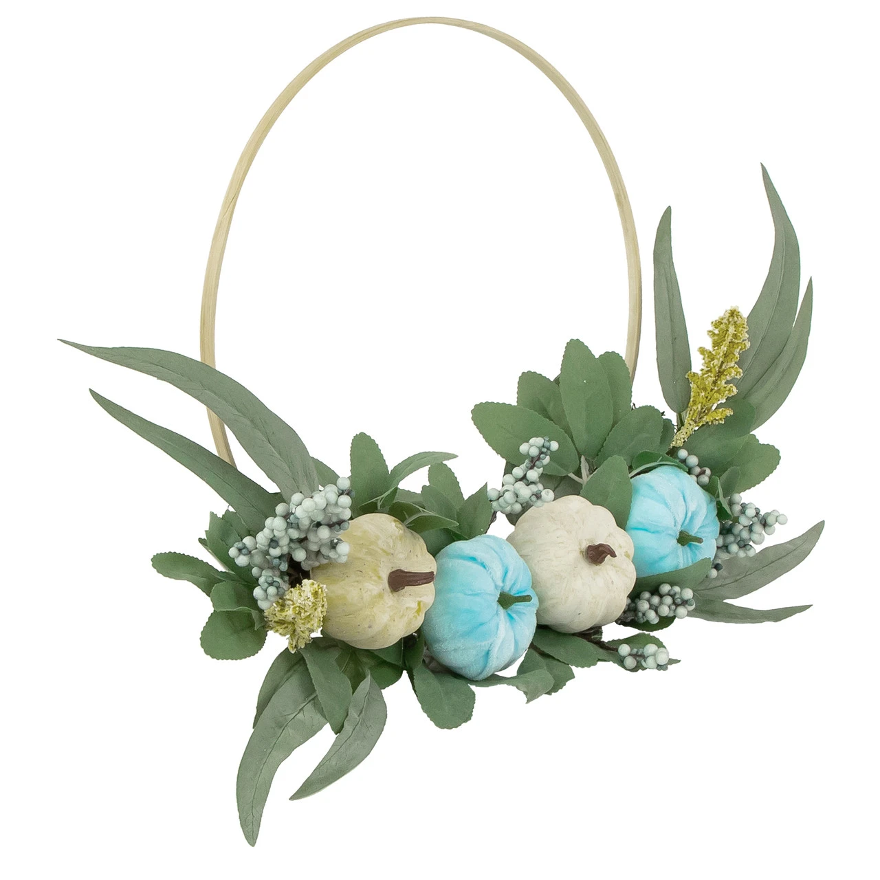 Blue Pumpkins And Foliage Thanksgiving Artificial Half Wreath, 18-Inch - Image 2