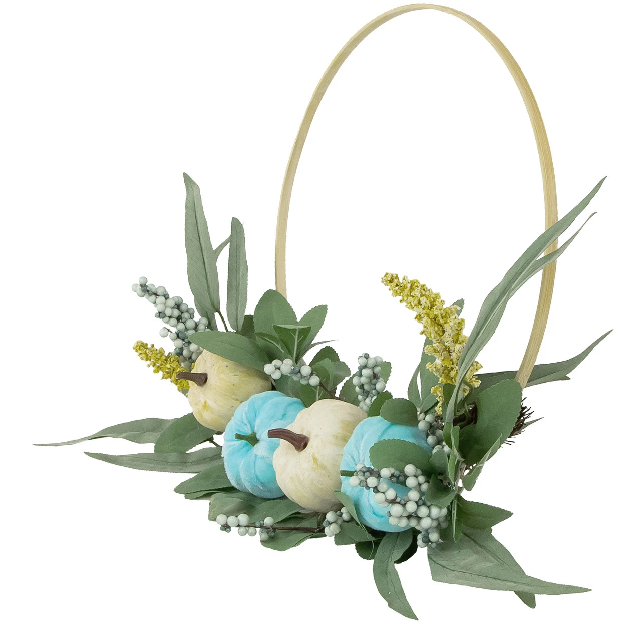 Blue Pumpkins And Foliage Thanksgiving Artificial Half Wreath, 18-Inch - Image 4