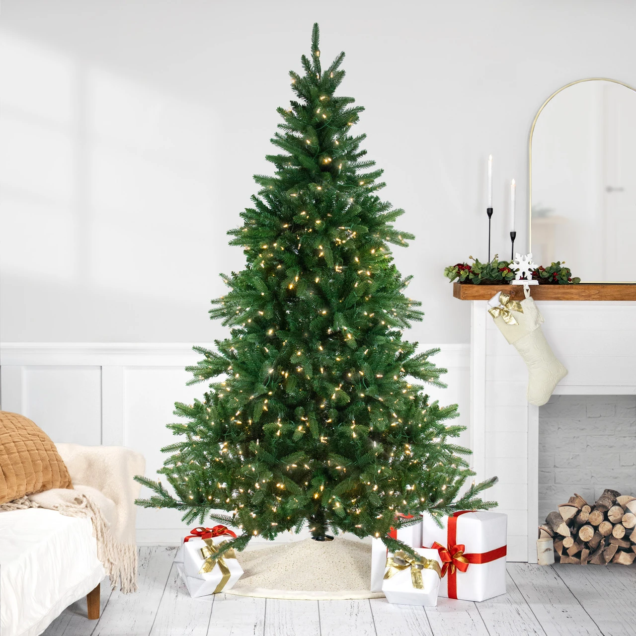 7.5' Pre-Lit Full Instant Connect Noble Fir Artificial Christmas Tree - Dual LED Lights