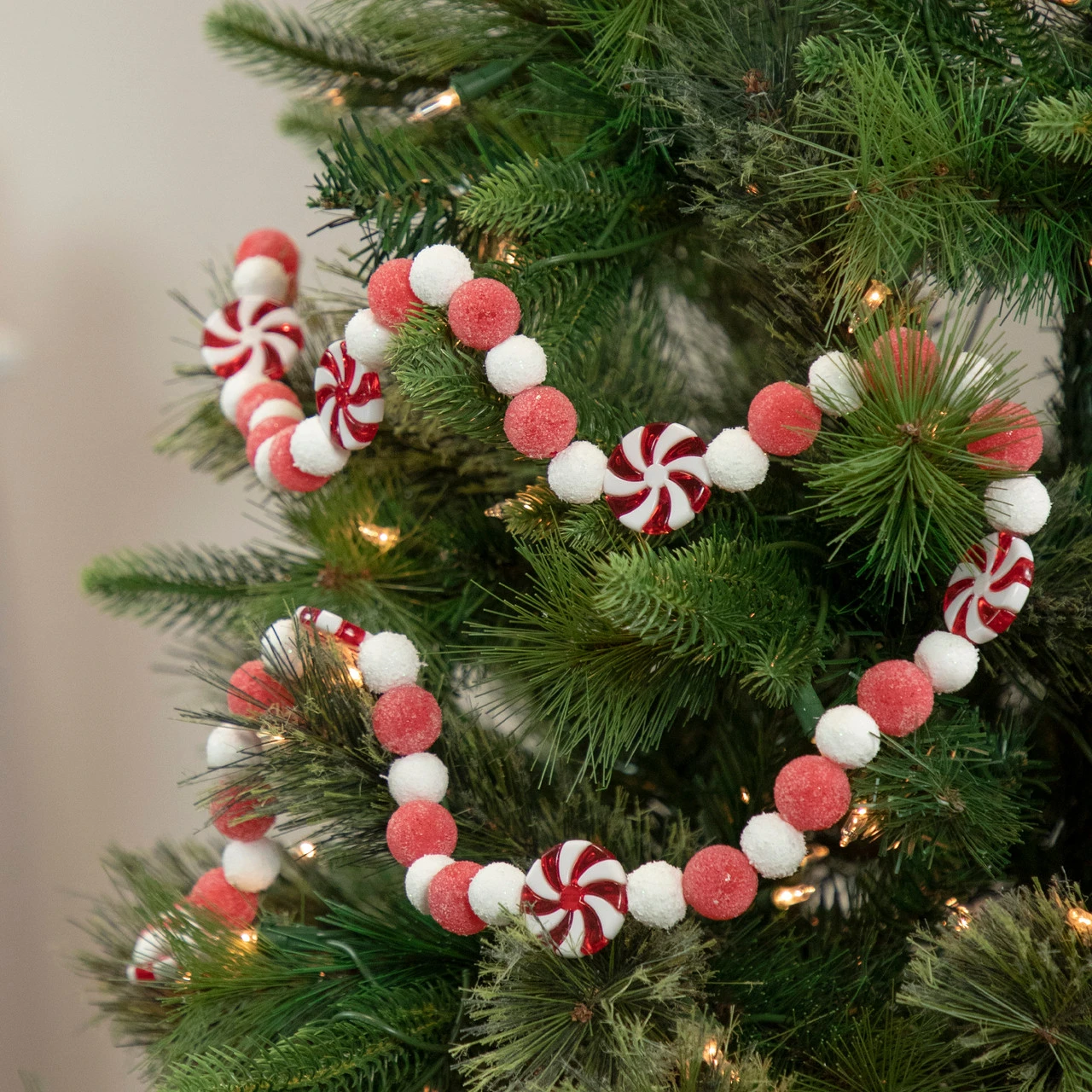 4' Peppermint Candy Beaded Christmas Garland - Unlit - Image 2