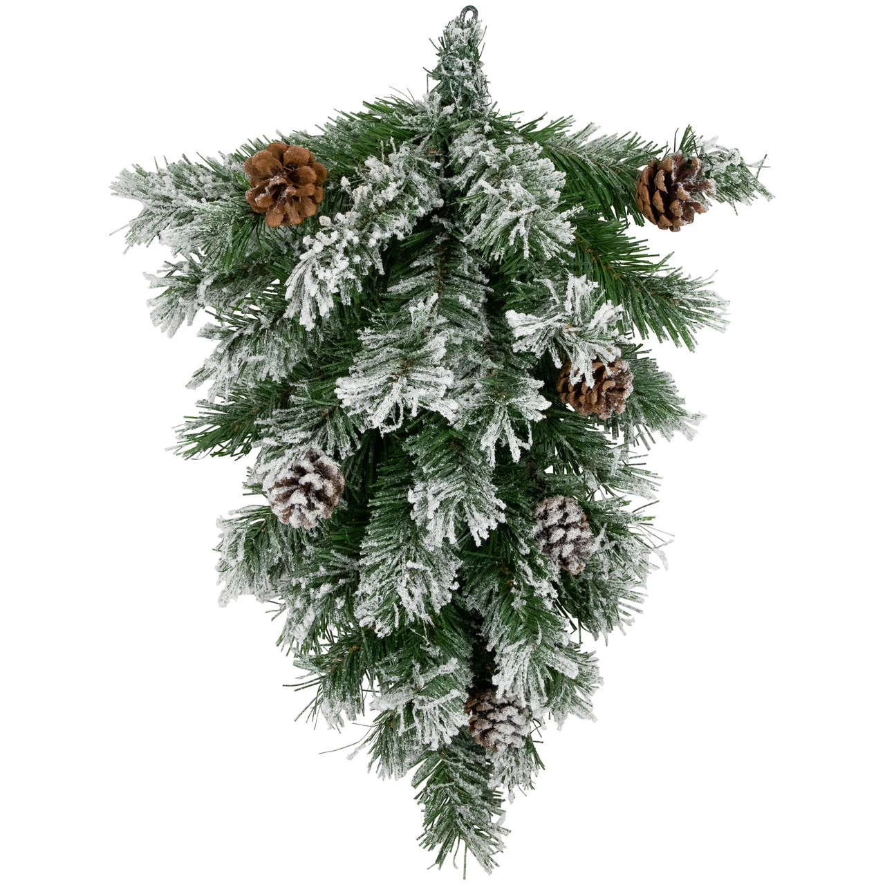 22" Snowy Flocked Angel Pine With Pine Cones Christmas Teardrop Swag - Unlit