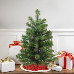 2' Pre-Lit Medium Canadian Pine Artificial Christmas Tree, Multicolor Lights