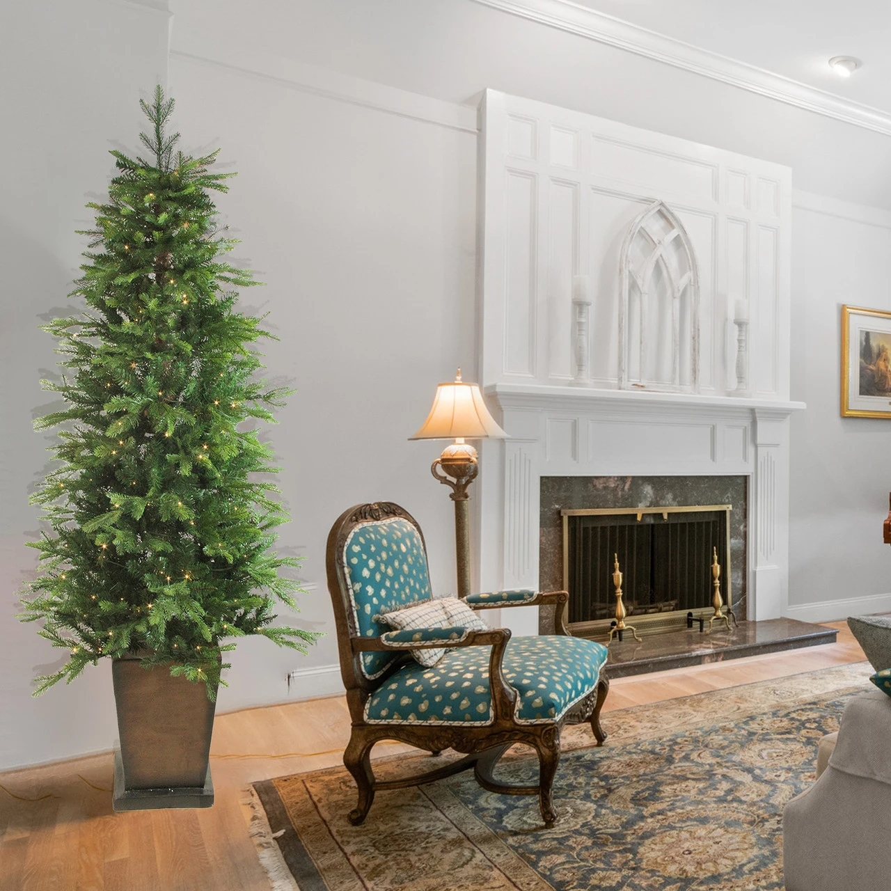 6' Pre-Lit Potted Oregon Noble Fir Slim Artificial Christmas Tree - Warm White LED Lights - Image 7