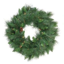 Pre-Lit White Valley Pine Artificial Christmas Wreath - 24-Inch, Clear Lights