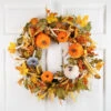 Velvet Pumpkins And Wheat Artificial Fall Harvest Wreath - 24-Inch, Unlit
