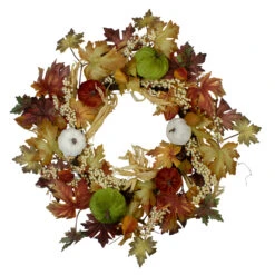 Green Pumpkins And Straw Artificial Fall Harvest Wreath - 24 Inch, Unlit