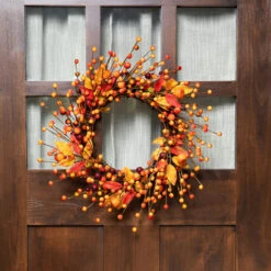Berries And Apples Foliage Twig Artificial Thanksgiving Wreath - 18-Inch, Unlit