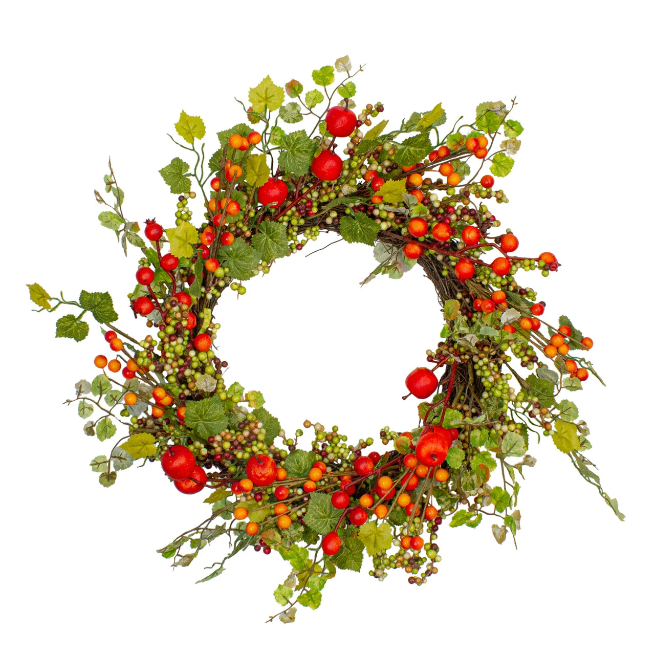 Apples And Berries Artificial Fall Harvest Wreath - 22 Inch, Unlit