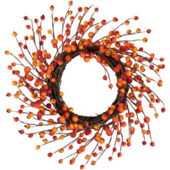 Orange Berries And Twig Artificial Fall Harvest Wreath 14- Inch, Unlit