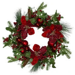 Magnolia And Red Berries Artificial Christmas Wreath - 22-Inch, Unlit