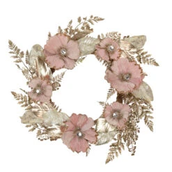 Champange And Pink Flower Wreath, 24-Inch, Unlit