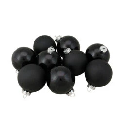 9ct Shiny And Matte Black Glass Ball Christmas Ornaments 2.5" (65mm)
