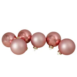 6ct Shiny And Matte Baby Pink Glass Ball Christmas Ornaments 3.25" (80mm)