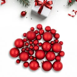 40ct Shiny, Glitter And Matte Red Glass Ball Christmas Ornament Set 1"-2.5"