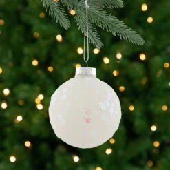 4ct White Sequined Shiny Christmas Ball Ornaments 2.75" (70mm)