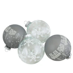 4 Ct Gray And Clear Glass Ball Hanging Christmas Ornaments 3.25-Inch (80mm)