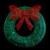 24" LED Lighted Green Glitter Wreath With Red Bow Outdoor Christmas Decoration