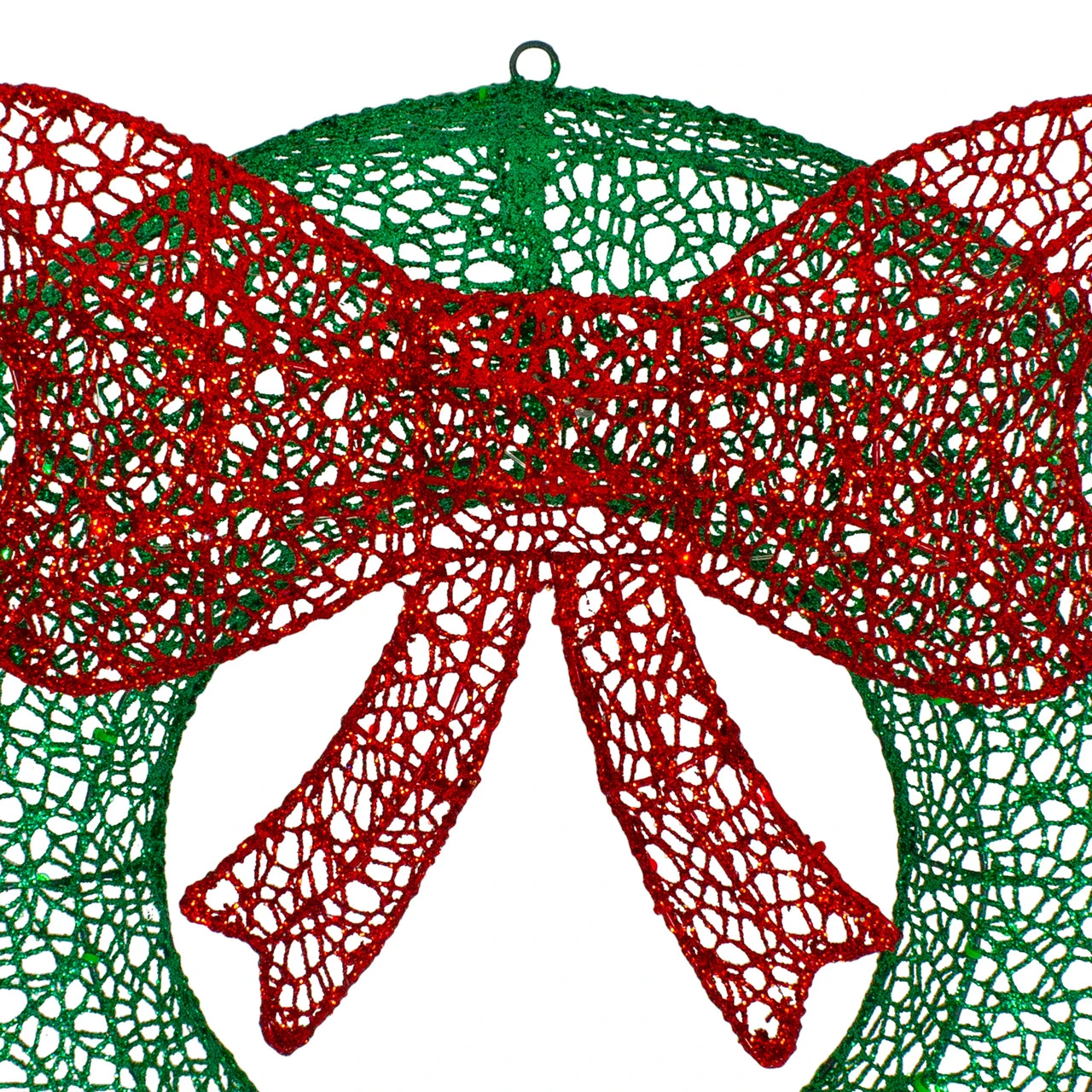 24" LED Lighted Green Glitter Wreath With Red Bow Outdoor Christmas Decoration - Image 4