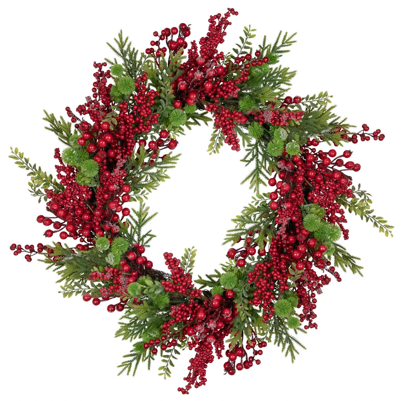 Artificial Frosted Red Berry And Pine Christmas Wreath, 28-Inch, Unlit