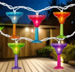 10-Count Vibrantly Colored Margarita Glass Summer Outdoor Patio Christmas Light Set, 7.5' White Wire