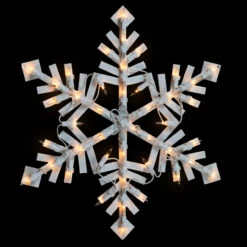 15.5" White Lighted Snowflake Christmas Outdoor Window Silhouette