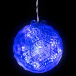 Blue LED Hanging Crystal Sphere Ball Outdoor Christmas Decor - 6 Inch