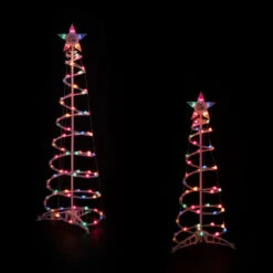 Set Of 2 Lighted Multi-Color Outdoor Spiral Christmas Cone Trees 4', 6'