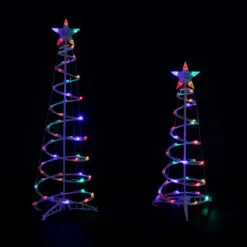 Set Of 2 LED Lighted Multi-Color Outdoor Spiral Christmas Cone Trees 3', 4'