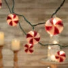 10 Count Peppermint Candy Christmas Light Set, 6ft Green Wire