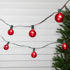 10-Count Red G50 Globe Christmas Patio Lights- 9ft, Green Wire