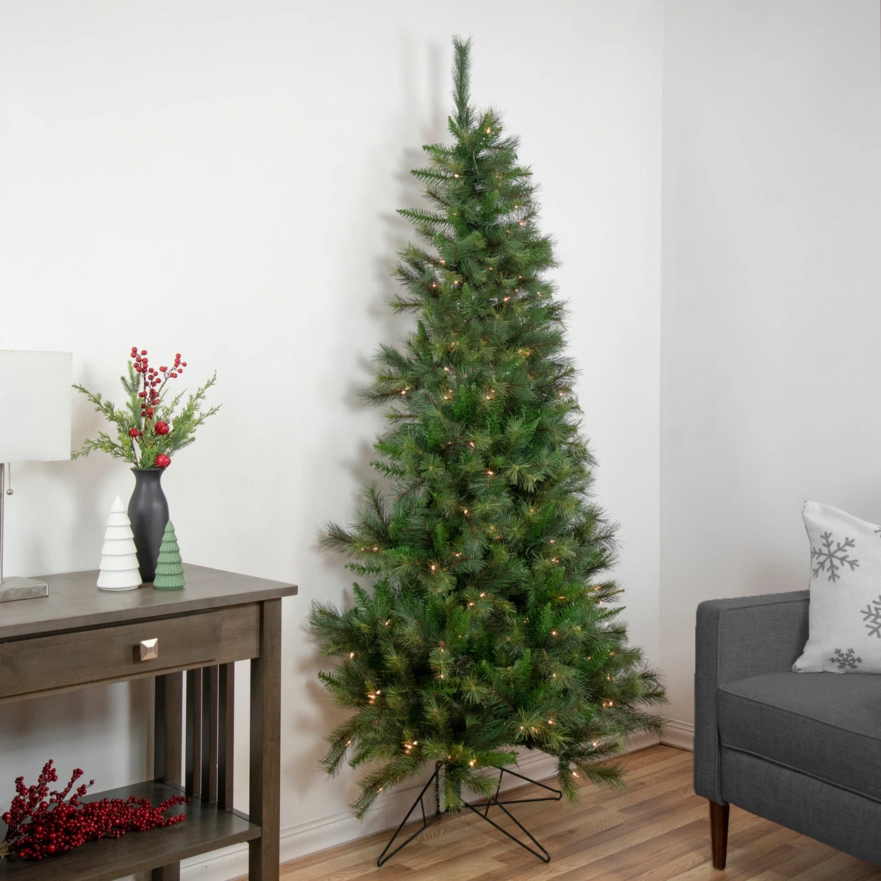 6.5' Pre-Lit Medium Canyon Pine Artificial Christmas Wall Tree, Clear Lights - Image 2