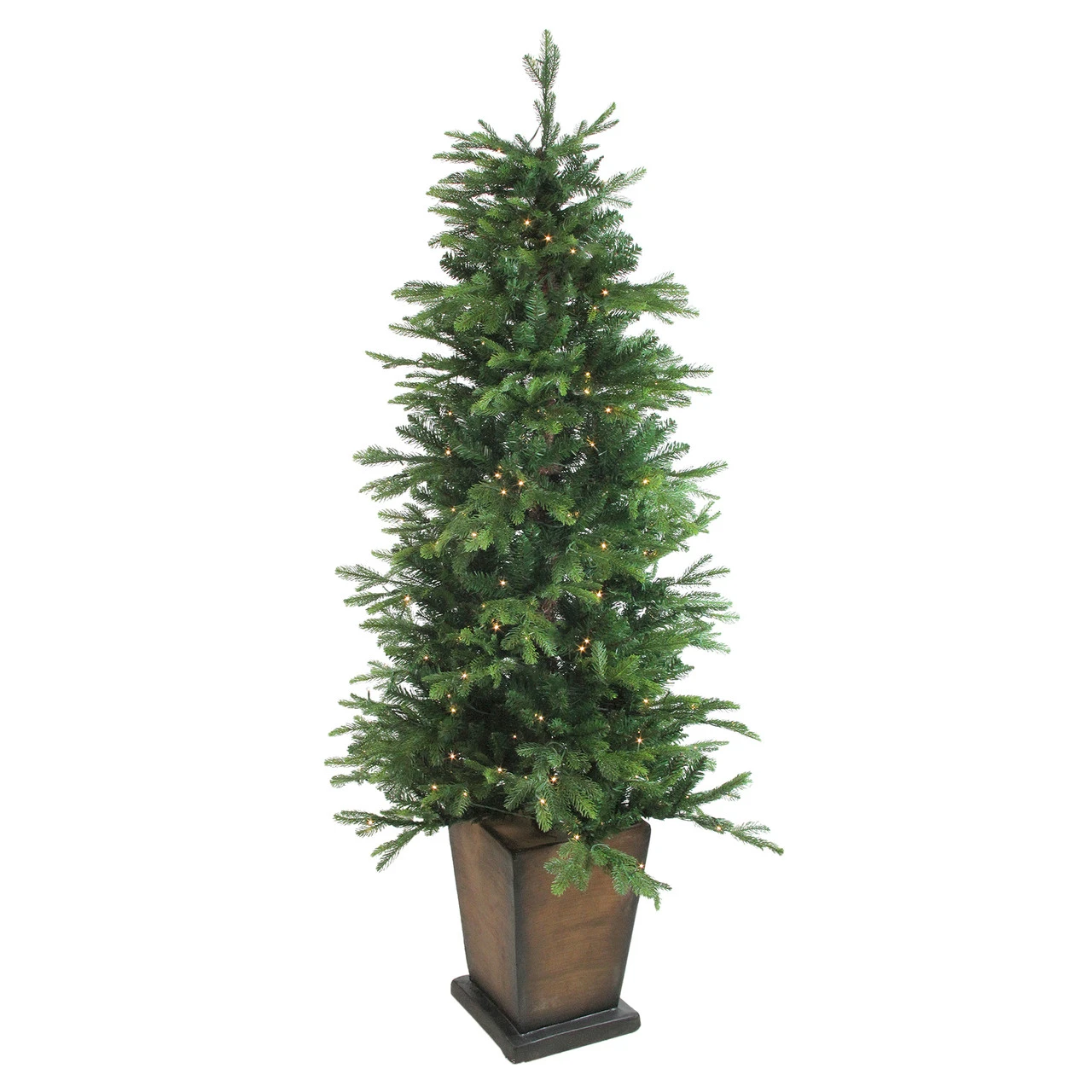 6' Pre-Lit Potted Oregon Noble Fir Slim Artificial Christmas Tree - Warm White LED Lights - Image 2