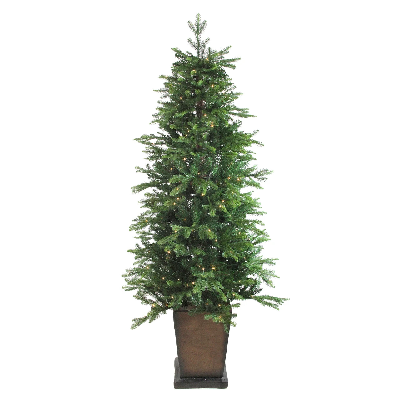 6' Pre-Lit Potted Oregon Noble Fir Slim Artificial Christmas Tree - Warm White LED Lights