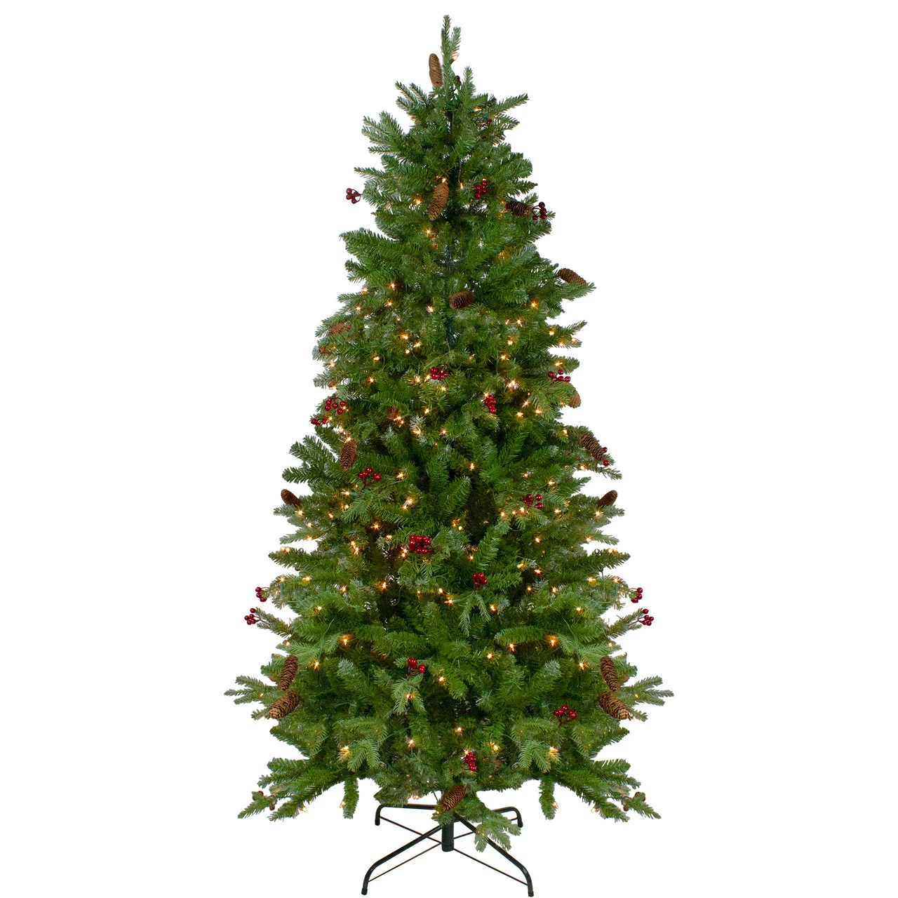 7.5’ Pre-Lit Mixed Winter Berry Pine Artificial Christmas Tree - Clear Lights - Image 2