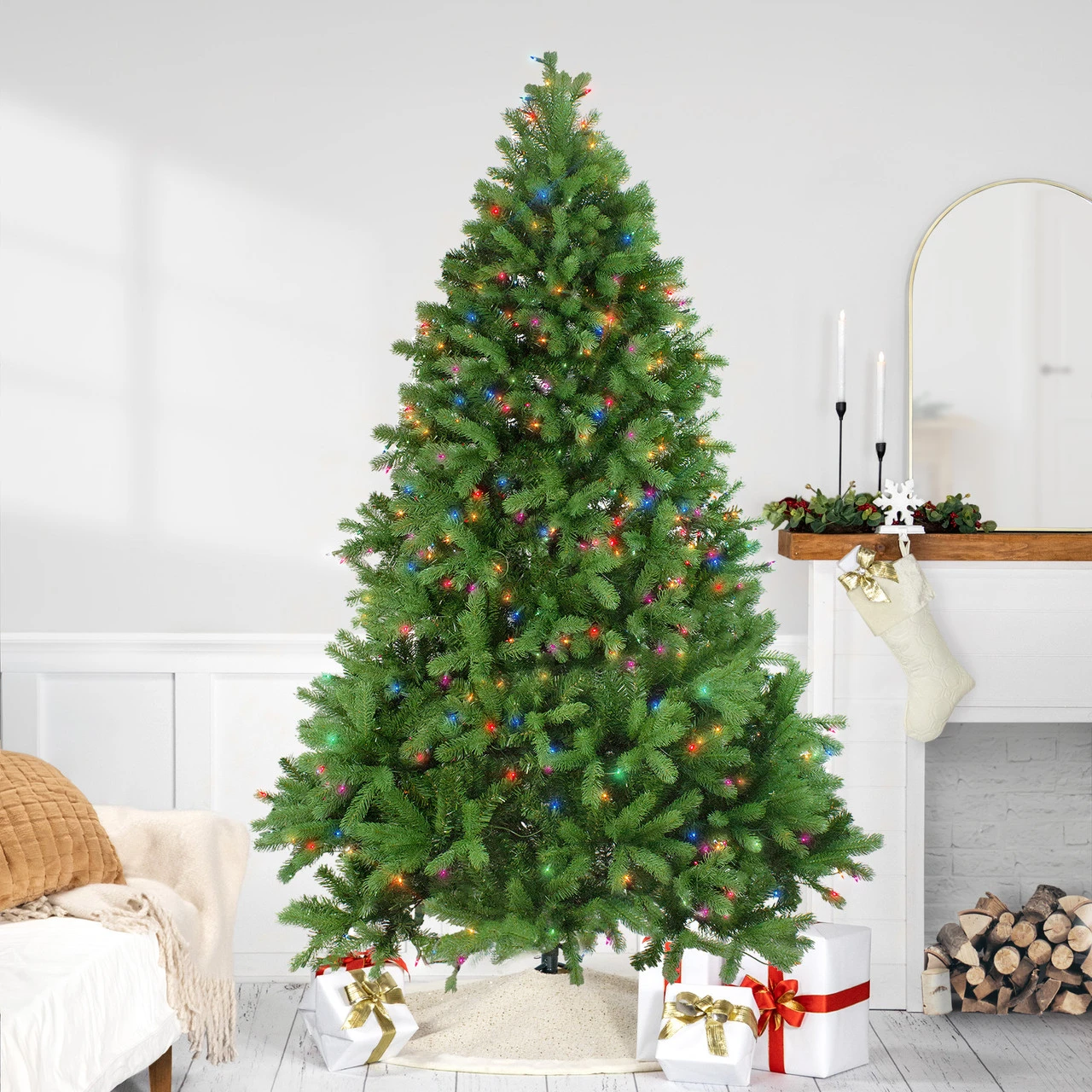 7.5' Pre-Lit Noble Fir Full Artificial Christmas Tree - Multi-Color Lights