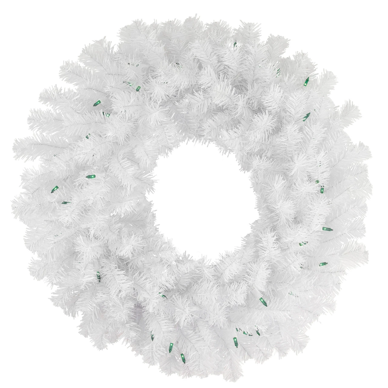 Pre-Lit Geneva White Spruce Artificial Christmas Wreath, 24-Inch, Green Lights