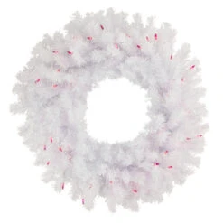 Pre-Lit Geneva White Spruce Artificial Christmas Wreath, 24-Inch, Pink Lights