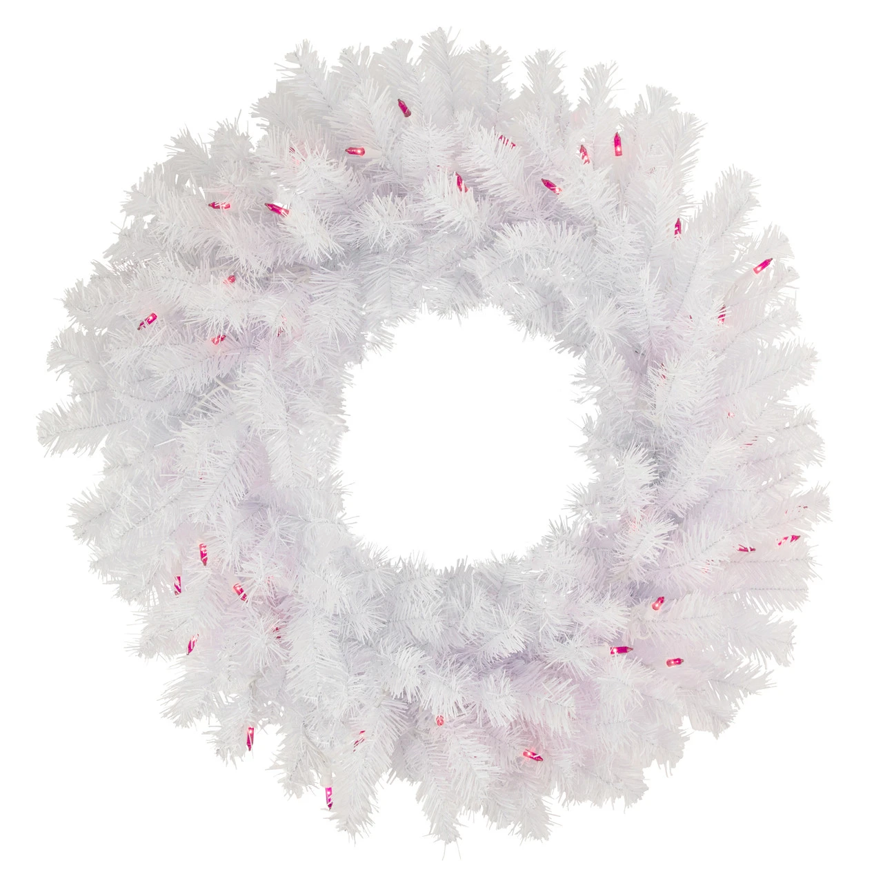 Pre-Lit Geneva White Spruce Artificial Christmas Wreath, 24-Inch, Pink Lights